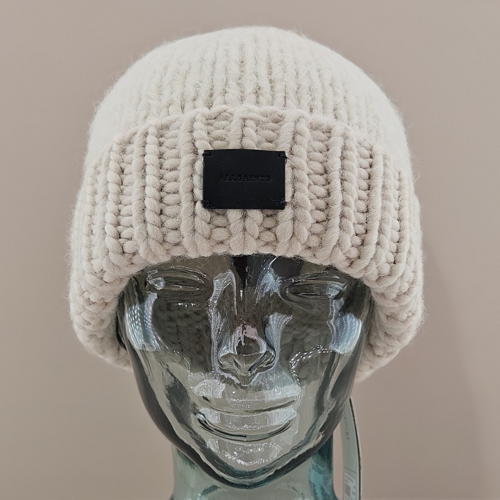 All Saints Hat Beanie Sand Beige Yarn Mix Knit Cottagecore Outdoor Fall Winter
